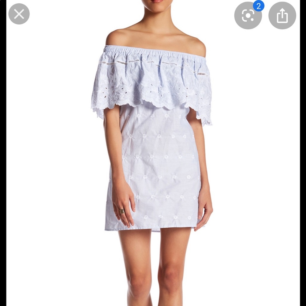 Embroidered off the shoulder mini dress